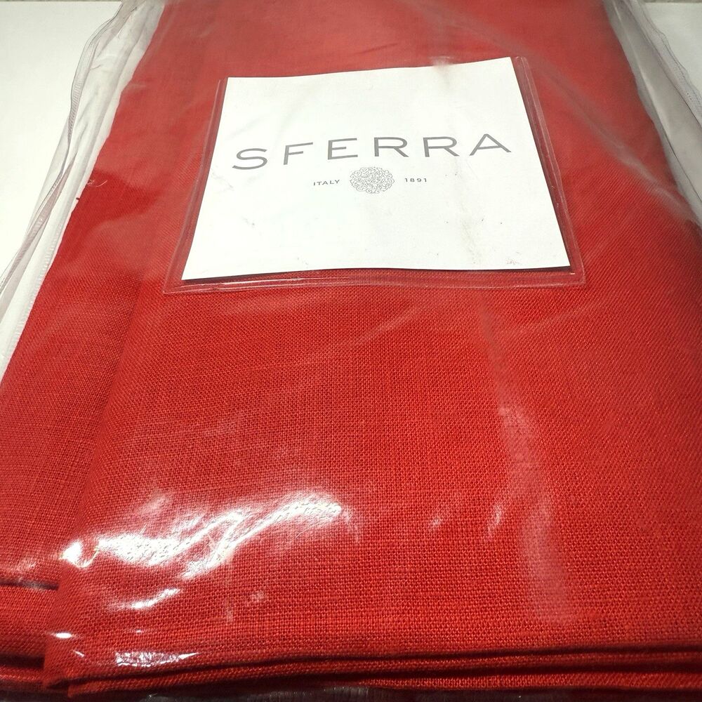 SFERRA Festival Linen Tablecloth 66" x 106" Red Hemstitched Luxury Imported -New